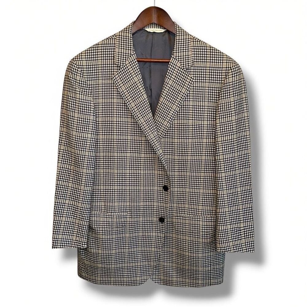 Samuelsohn Cream and Brown Glencheck Super 110s Sport Coat 44R